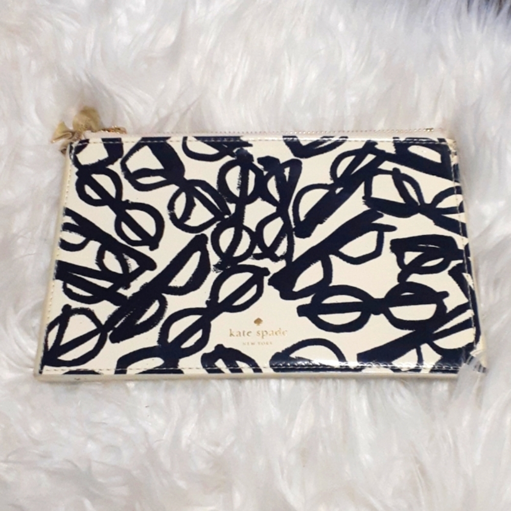 Kate Spade New York Black & White Literary Glasses Pencil Pouch/Clutch/MakeupBag